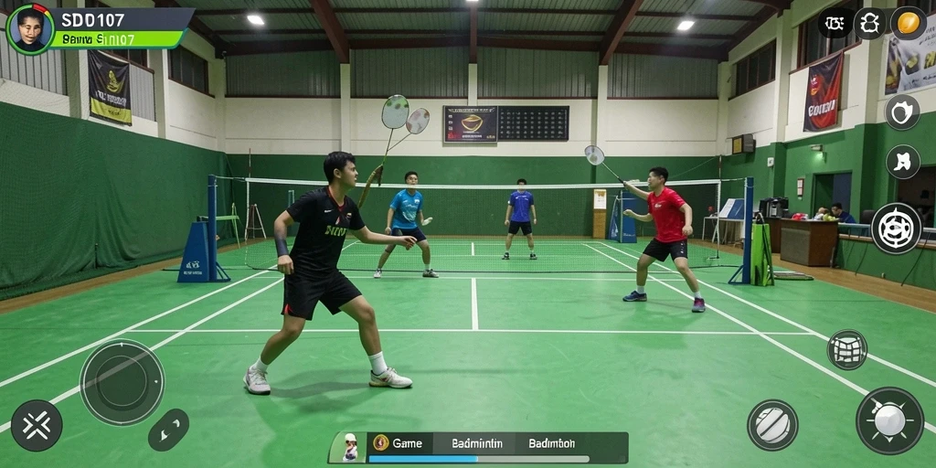 Antarmuka menarik dari game Badminton SD107 yang dinamis.