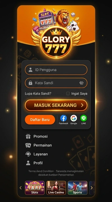 Tampilan halaman login glory777